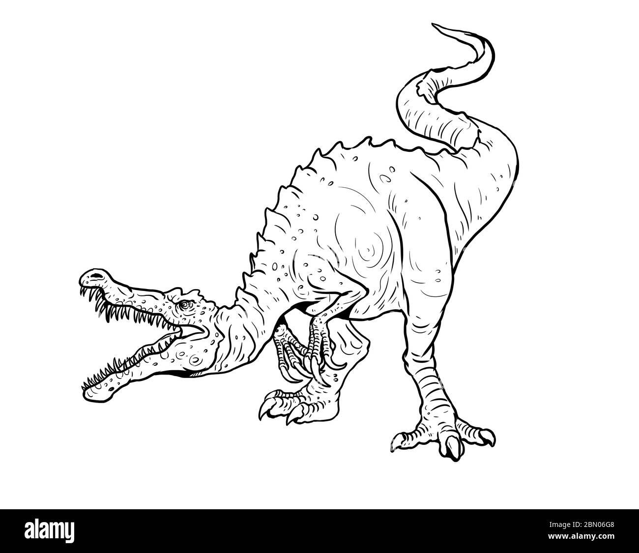 Dinosaure carnivore - Baryonyx. Dessin isolé Dino Attack. Page de coloriage pour enfants et adultes. Banque D'Images