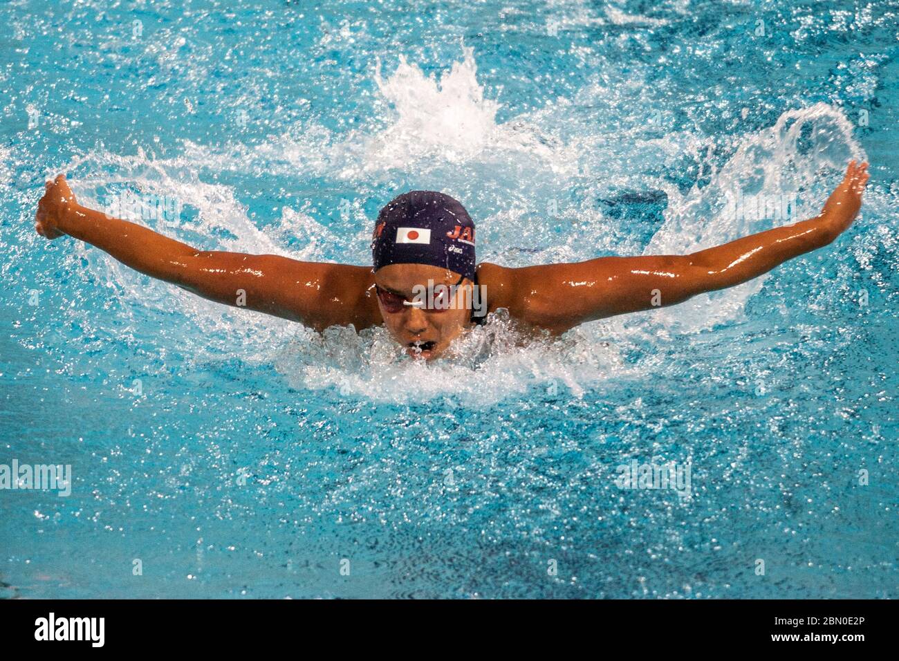 Yuko Nakanishi (JPN) participe à la finale féminine de 200 mètres de papillon aux Jeux olympiques d'été de 2004 à Athènes. Banque D'Images