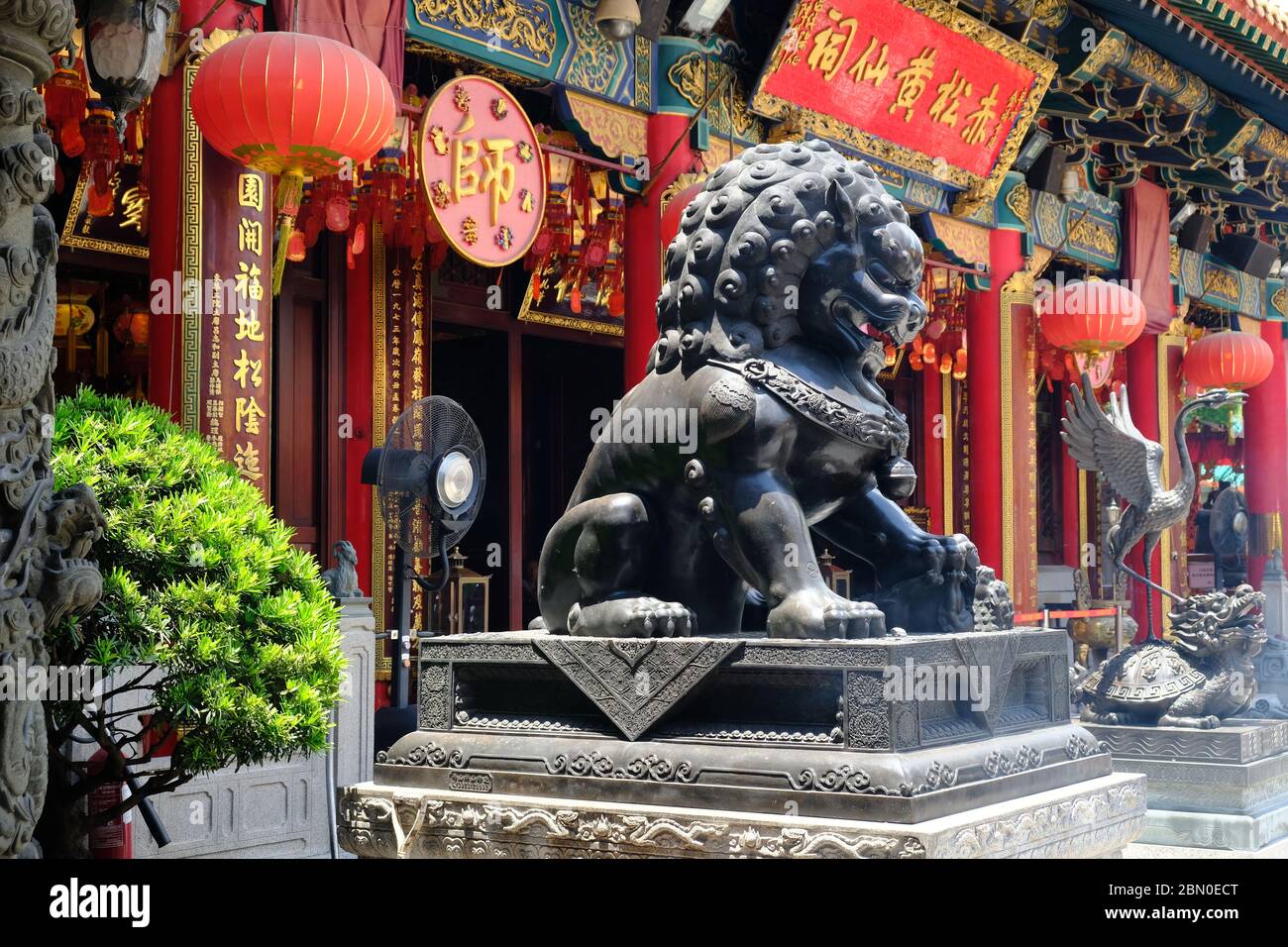Hong Kong Chine - gros plan sur la sculpture en bronze du Lion Guardian au temple Sik Sik Yuen Wong Tai Sin Banque D'Images