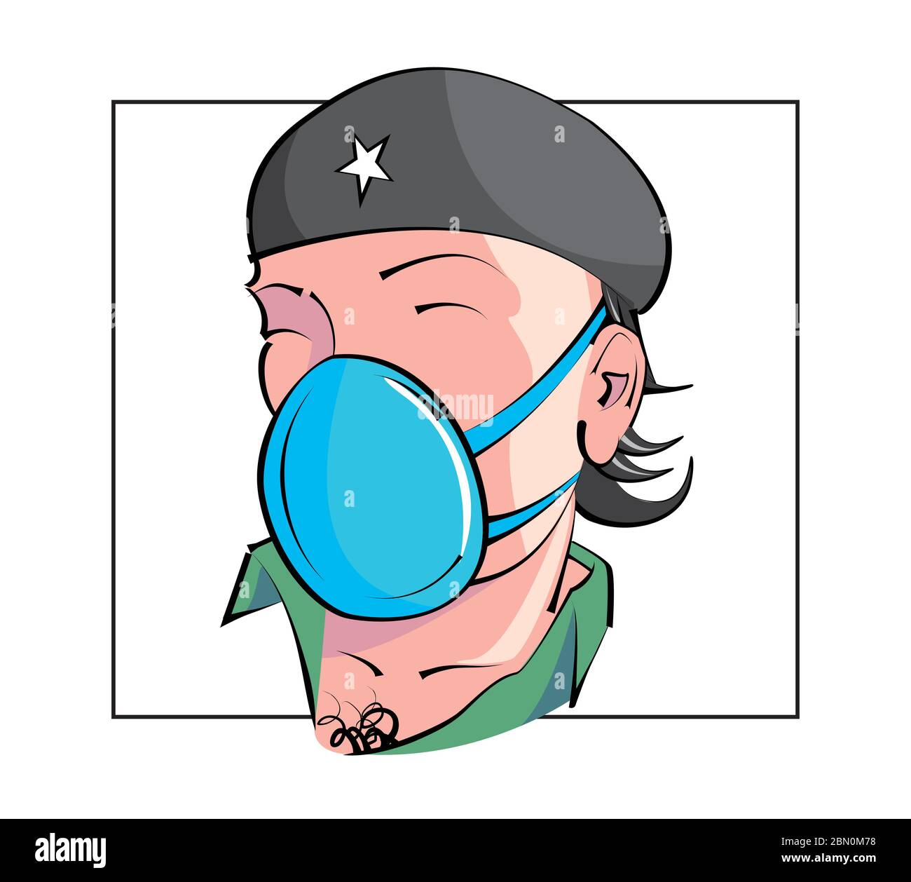Dessin humoristique montrant le visage de la guérilla nommée Che Guevara avec masque sur fond blanc Illustration de Vecteur