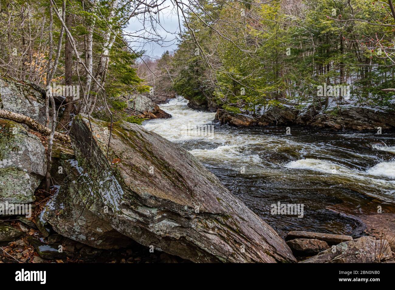 OxTongue Rapids montrant High Falls en hiver Banque D'Images