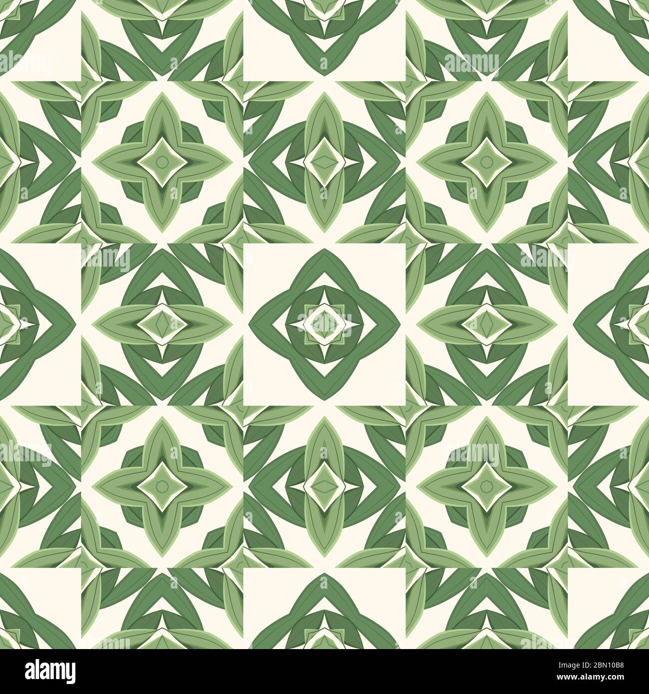 Forme organique abstraite fond sans couture de feuilles et de graines stylisées de couleur verte. Motif de feuillage de mosaïque. Idéal pour les tirages textiles, les carreaux et scra Illustration de Vecteur