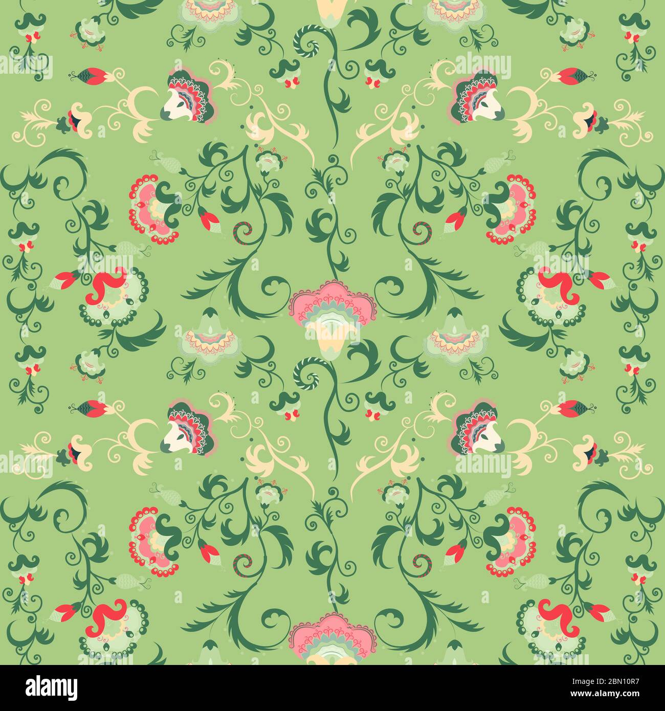 Motif vectoriel complexe sans couture avec fleurs orientales stylisées Illustration de Vecteur
