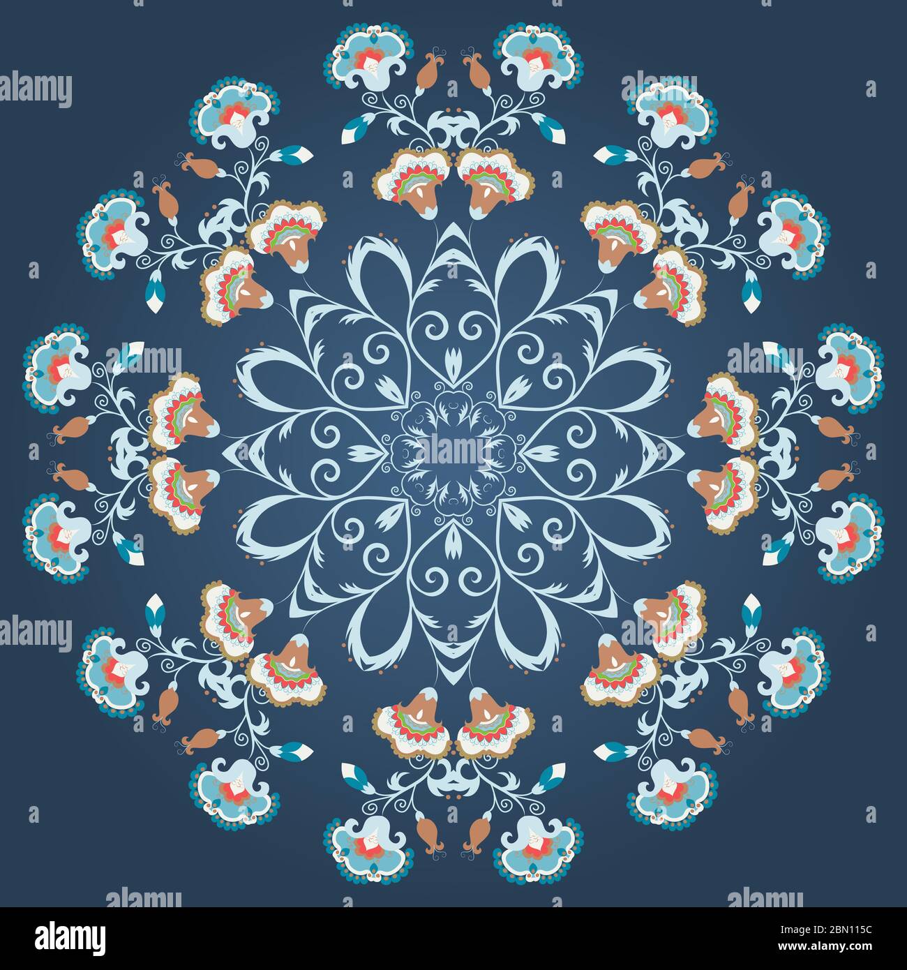 Décoration ronde à fleurs, mandala de style vintage. Indien, motif de fleur circulaire de l'est, motif vectoriel sur fond sombre Illustration de Vecteur