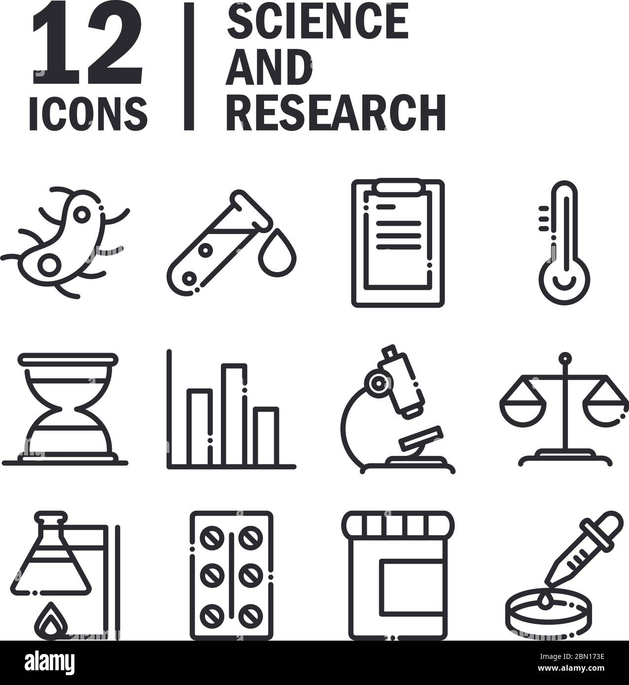science et recherche laboratoire étude icônes collection vecteur illustration style de ligne icône Illustration de Vecteur