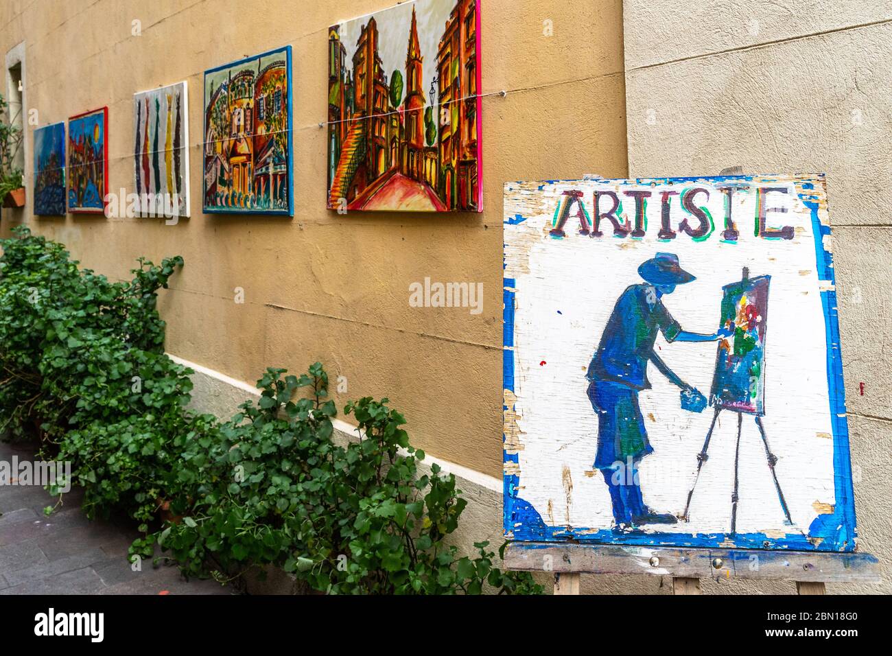 Un artiste atelier au quartier historique du Panier. Marseille, France, janvier 2020 Banque D'Images
