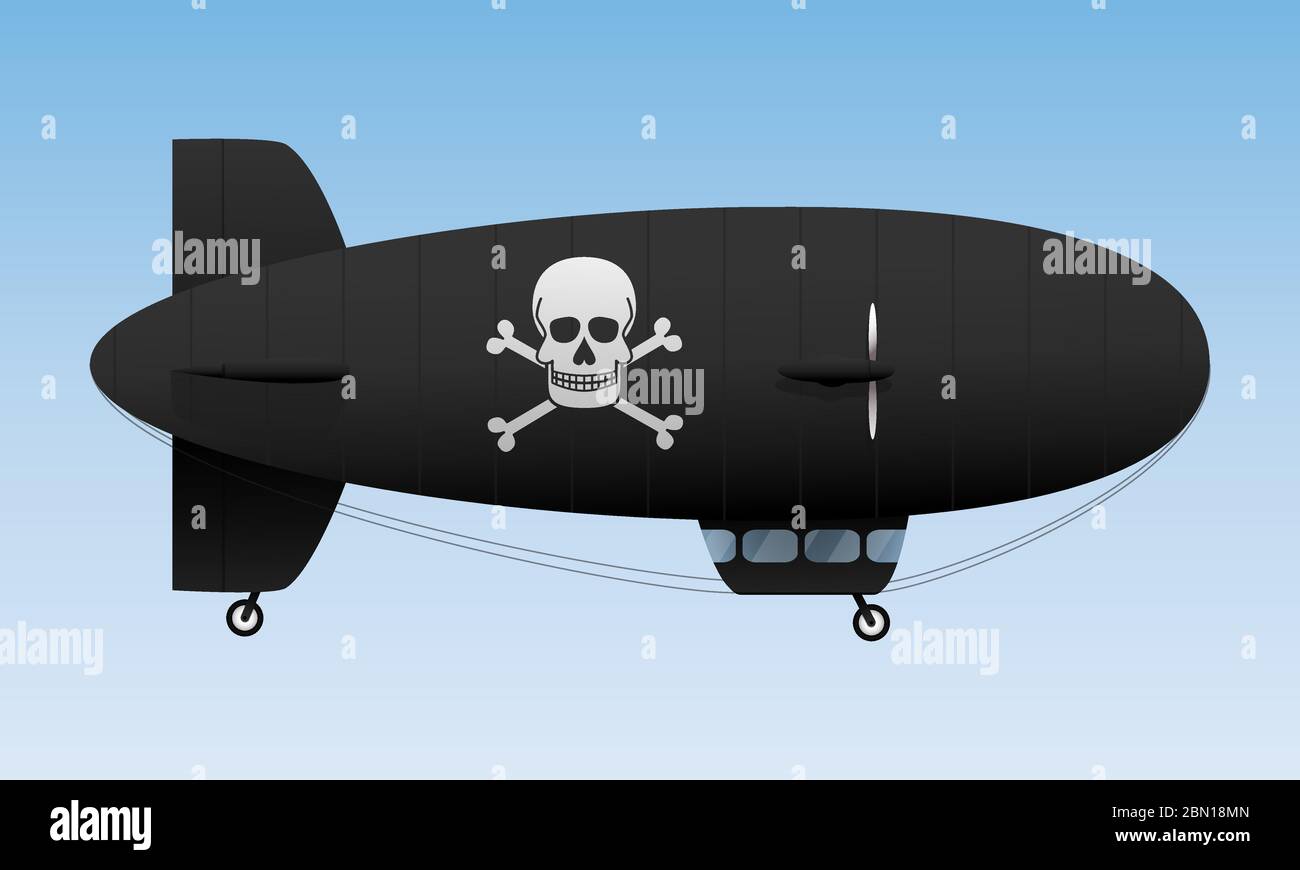 Vaisseau aérien noir. Transport aérien pirate. Illustration de Vecteur