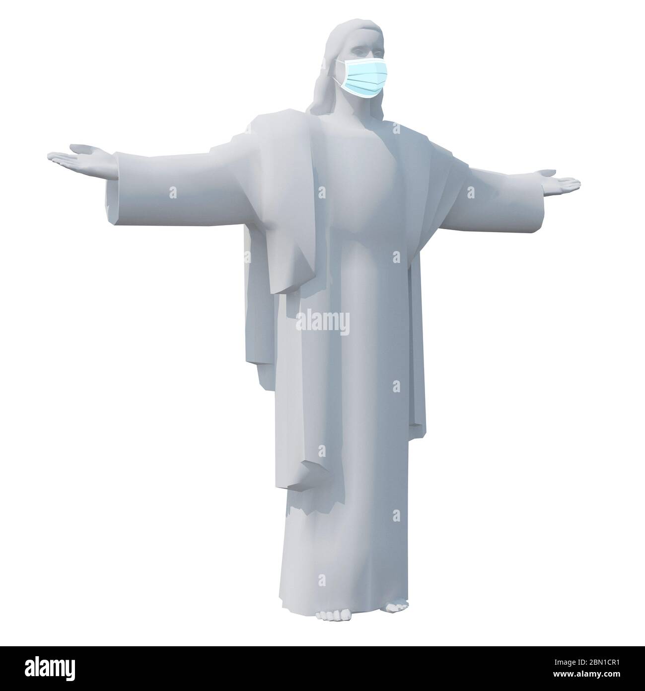 Statue de Jésus avec masque chirurgical, illustration 3d Banque D'Images