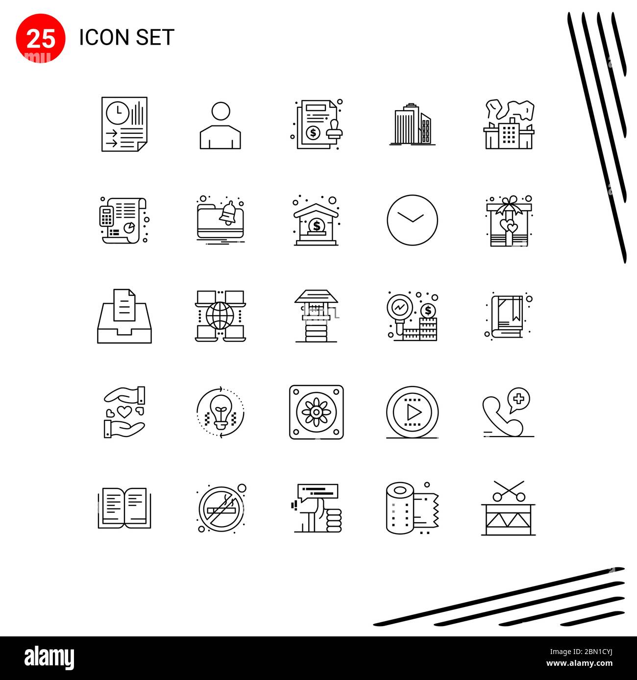 Symboles universels d'icônes Groupe de 25 lignes modernes de bureau, bâtiments, profil, architecture, papier Eléments de conception vectorielle modifiables Illustration de Vecteur