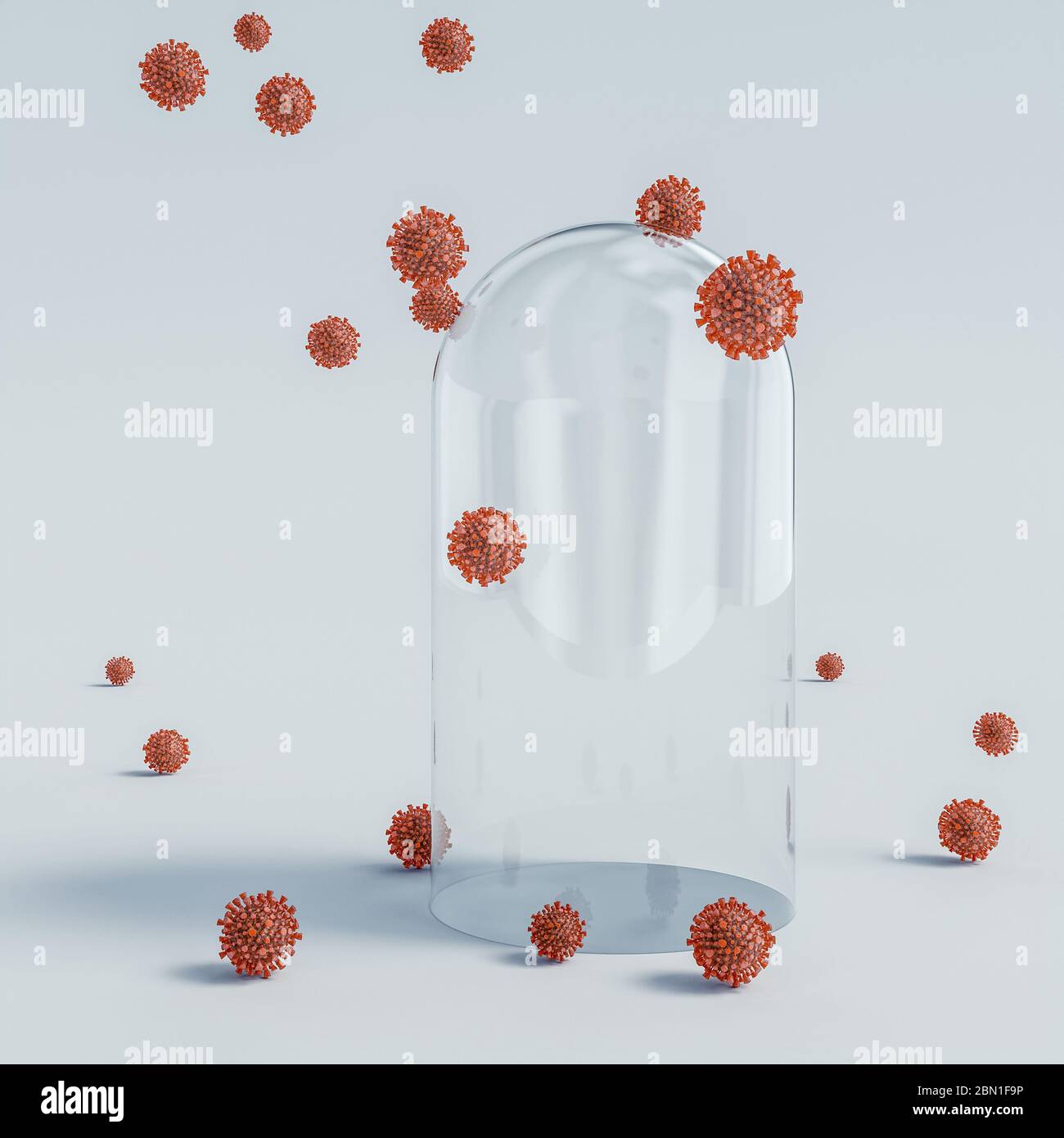 représentation du virus corona covid 19 se déplaçant à l'extérieur d'une cloche de verre. concept d'infidélité et de protection contre la grippe et les virus épidémiques. rendu 3d. co Banque D'Images