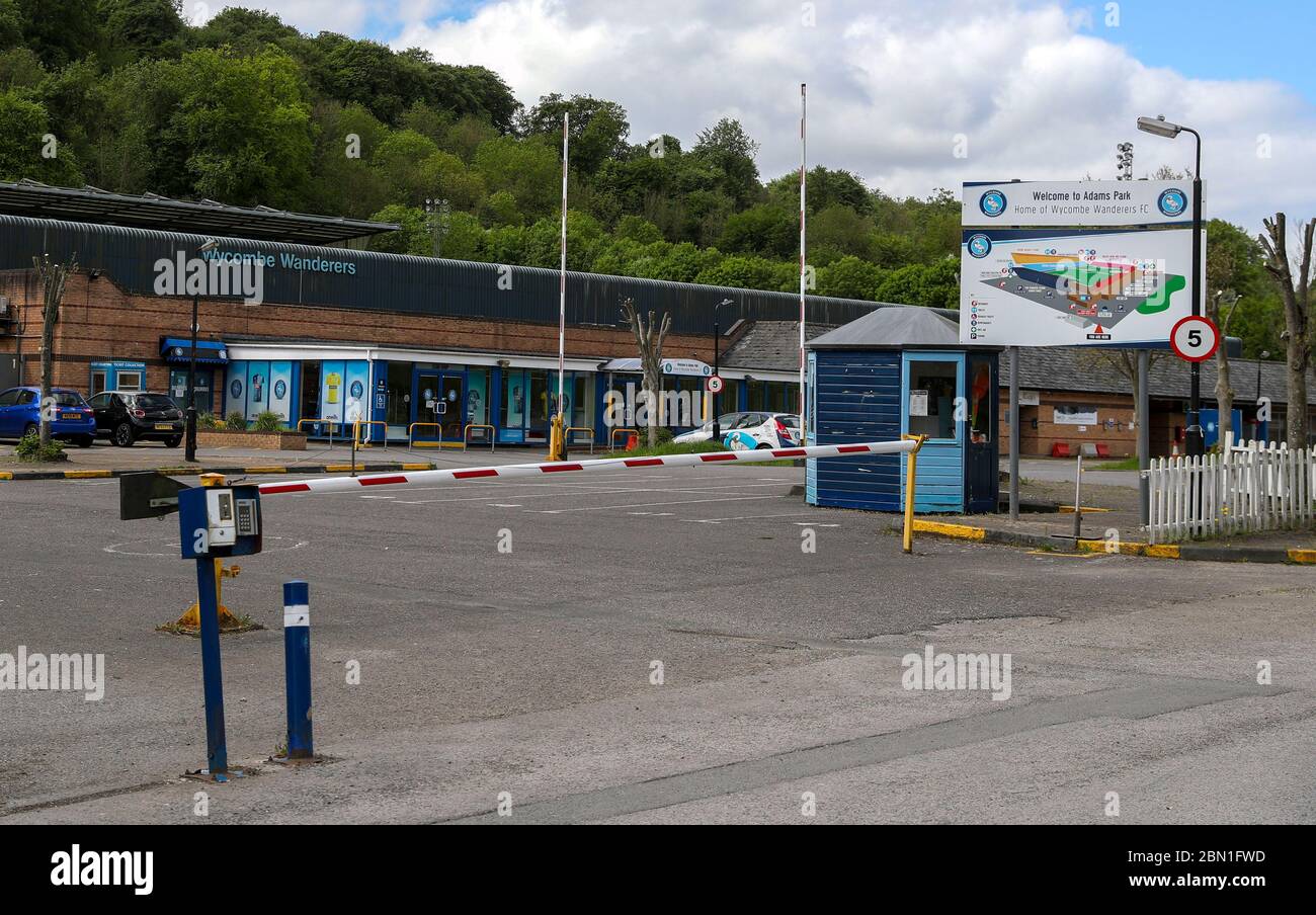 Vue générale sur Adams Park, stade de Wycombe Wanderers FC. Banque D'Images