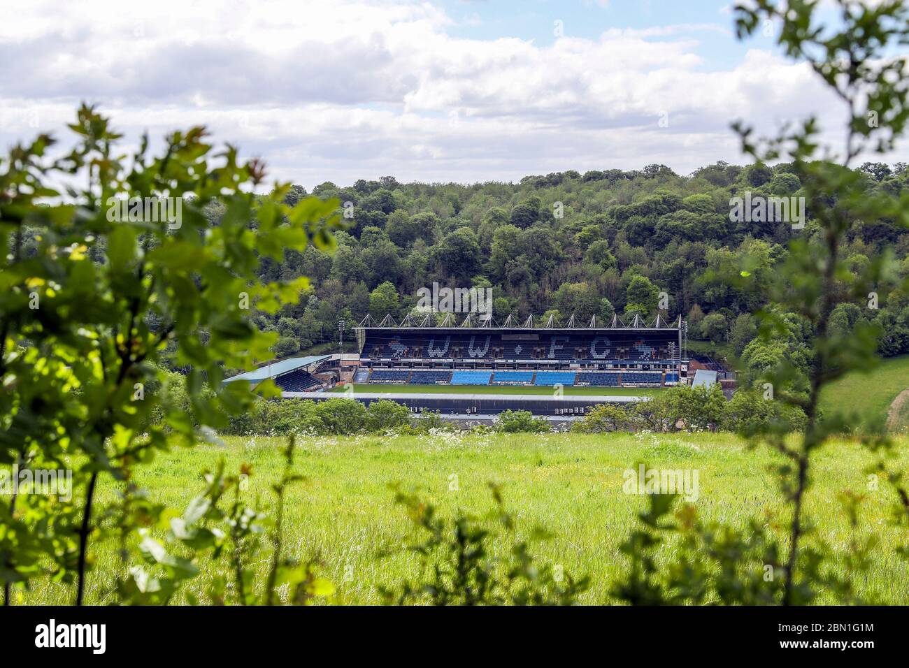 Vue générale sur Adams Park, stade de Wycombe Wanderers FC. Banque D'Images