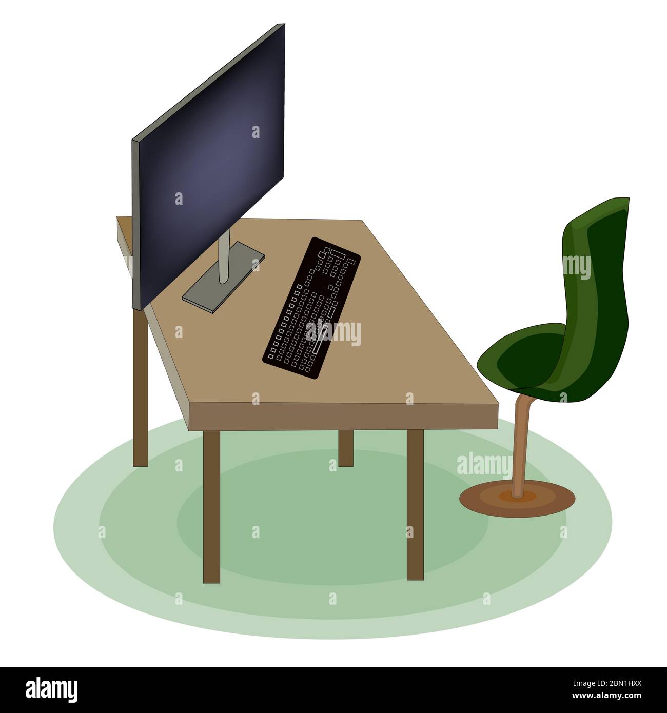 Bureau à domicile espace de travail intérieur avec table, chaise, écran d'ordinateur, clavier. Indépendant espace de travail vide dans le bureau ou à la maison. Personne. Vecteur Illustration de Vecteur