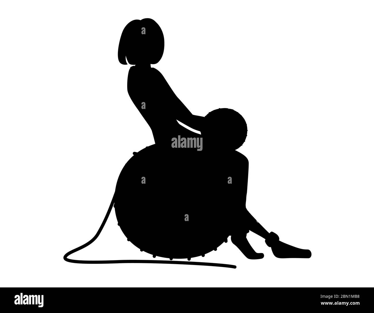 Silhouette noire mignonne femme assise sur la grande boule de laine plate abstrait illustration isolée sur fond blanc Illustration de Vecteur