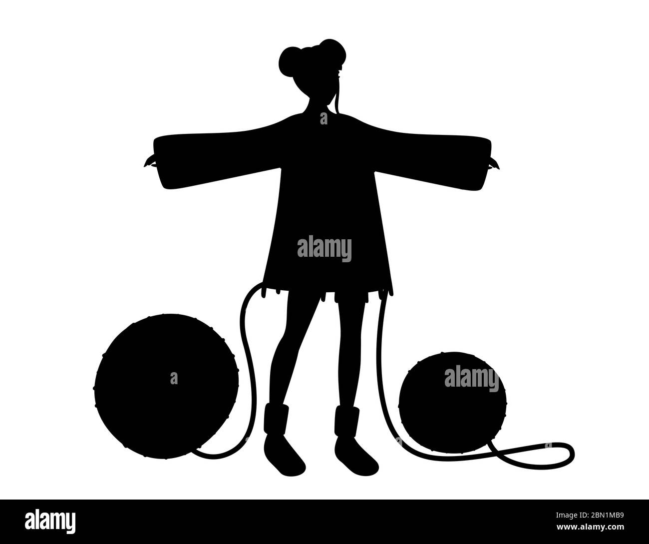 Pull noir silhouette pull sur une fille de deux balles de laine plat abstrait illustration isolée sur fond blanc Illustration de Vecteur