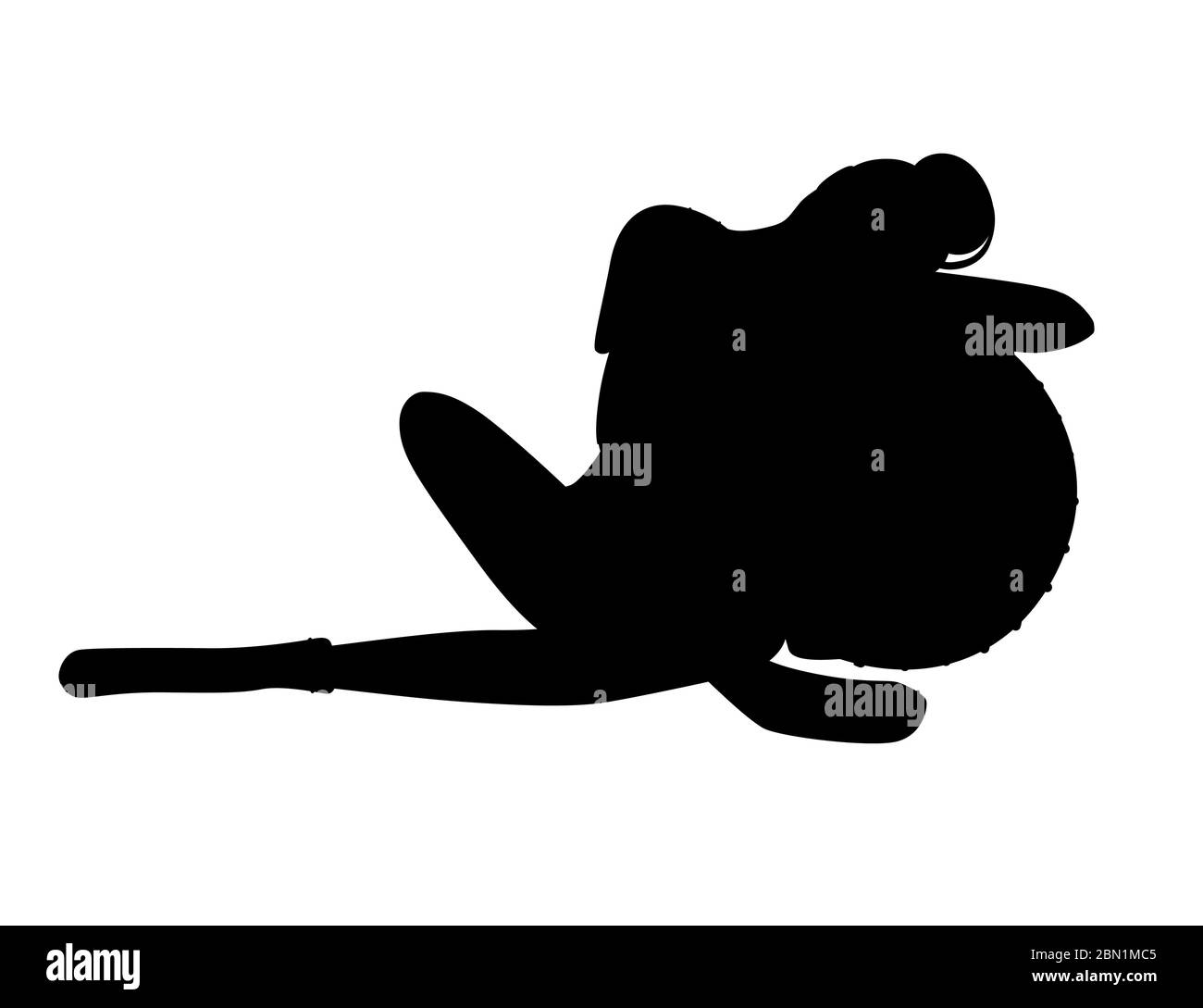 Silhouette noire mignonne femme assise avec la grande boule de laine plate abstrait illustration isolée sur fond blanc Illustration de Vecteur