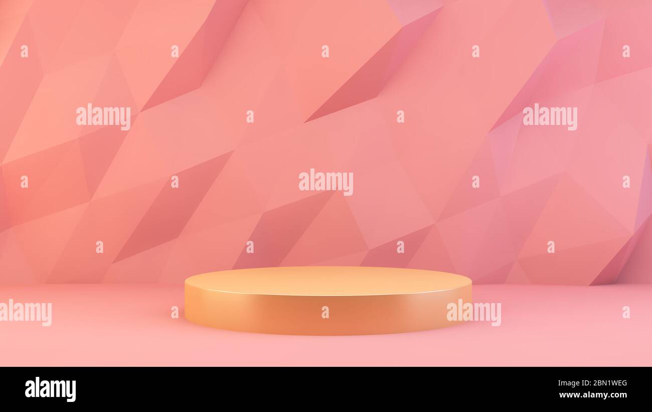 Plate-forme de présentation de produit orange sur fond rose bas poly 3d rendu Banque D'Images