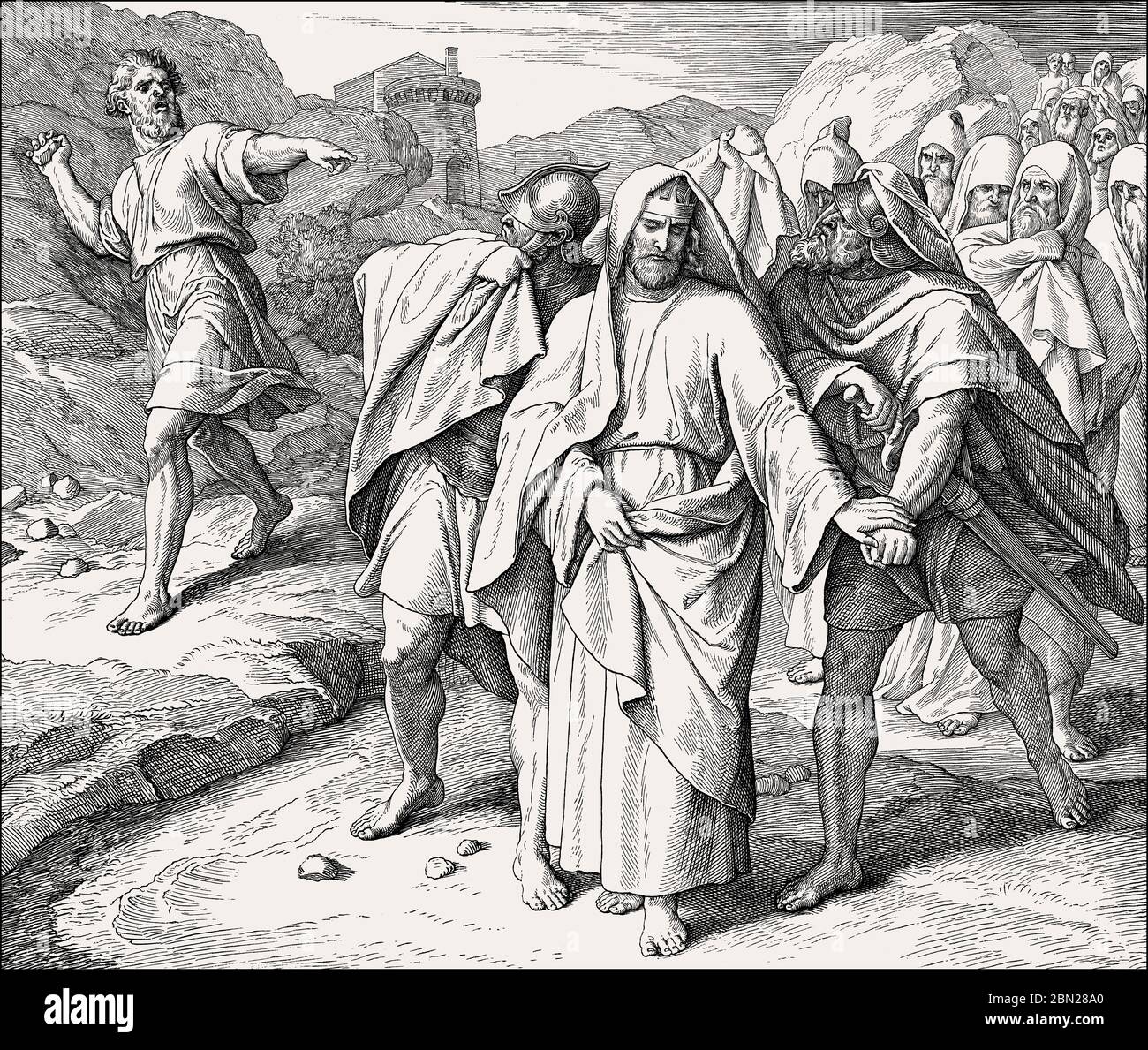 Shimei Curses David, ancien Testament, par Julius Schnorr von Carolsfeld Banque D'Images