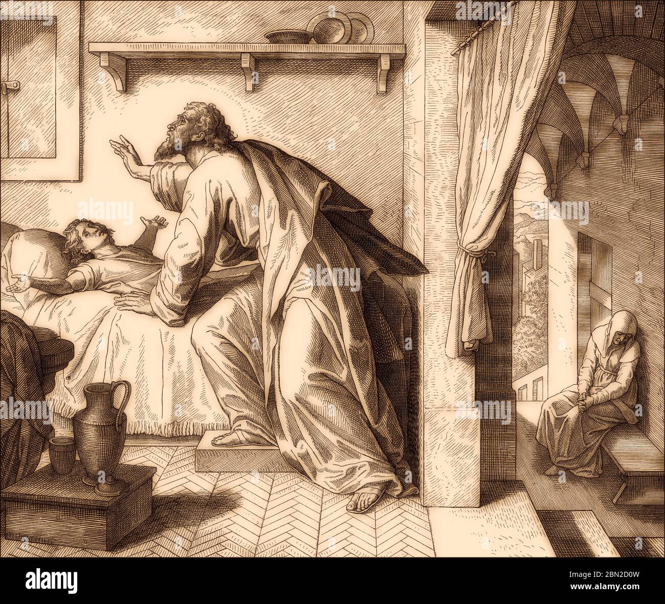 Élie ravivant le fils de la veuve de Zarephath, ancien Testament, par Julius Schnorr von Carolsfeld Banque D'Images