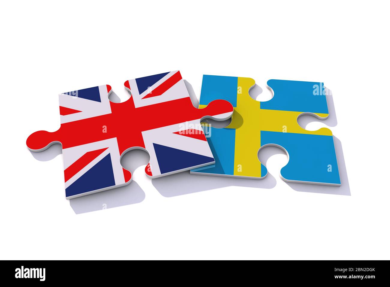 Pièces de puzzle drapeau du Royaume-Uni et de la Suède. Rendu 3D Banque D'Images