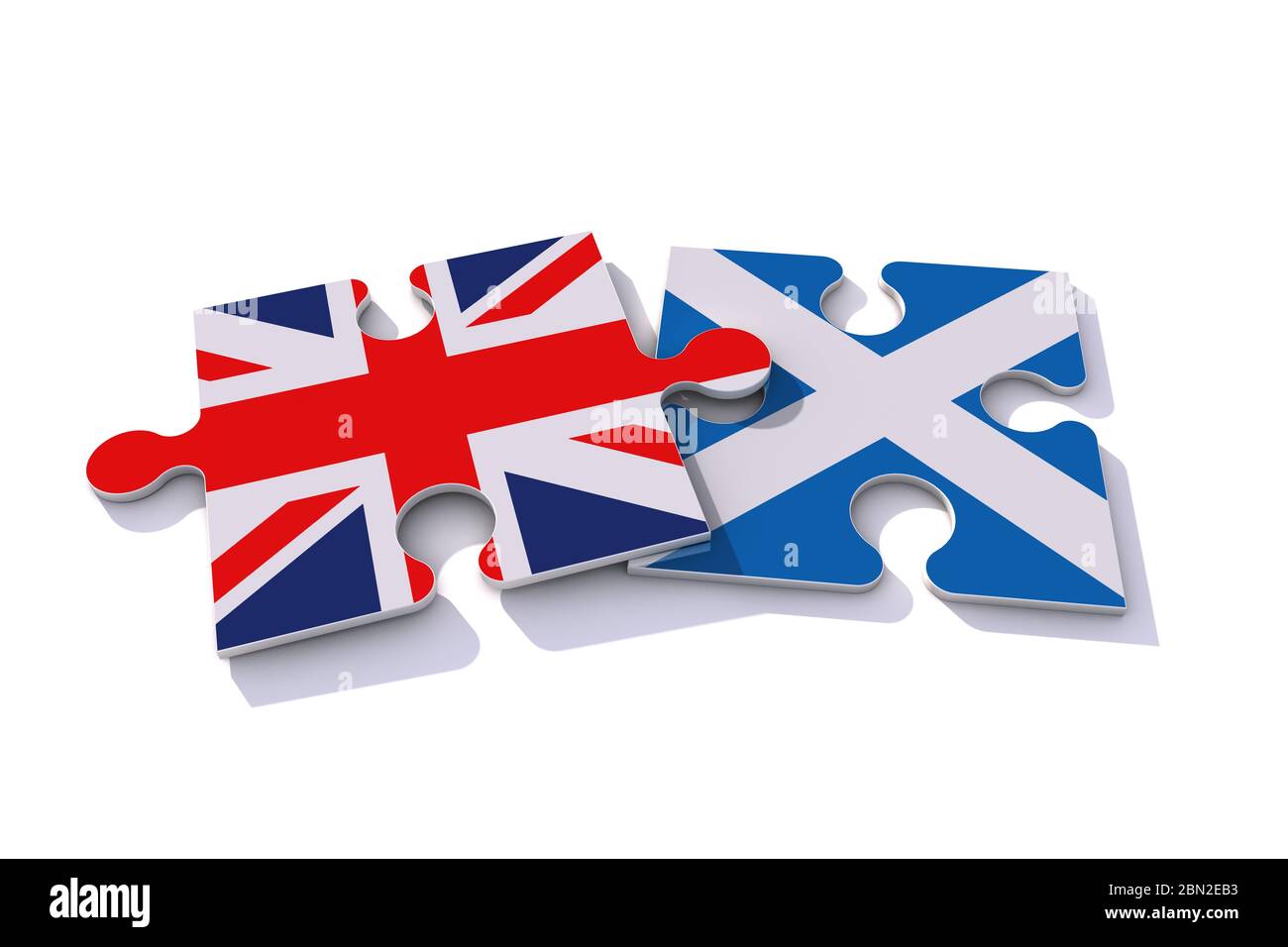 Pièces de puzzle drapeau britannique et écossais. Rendu 3D Banque D'Images