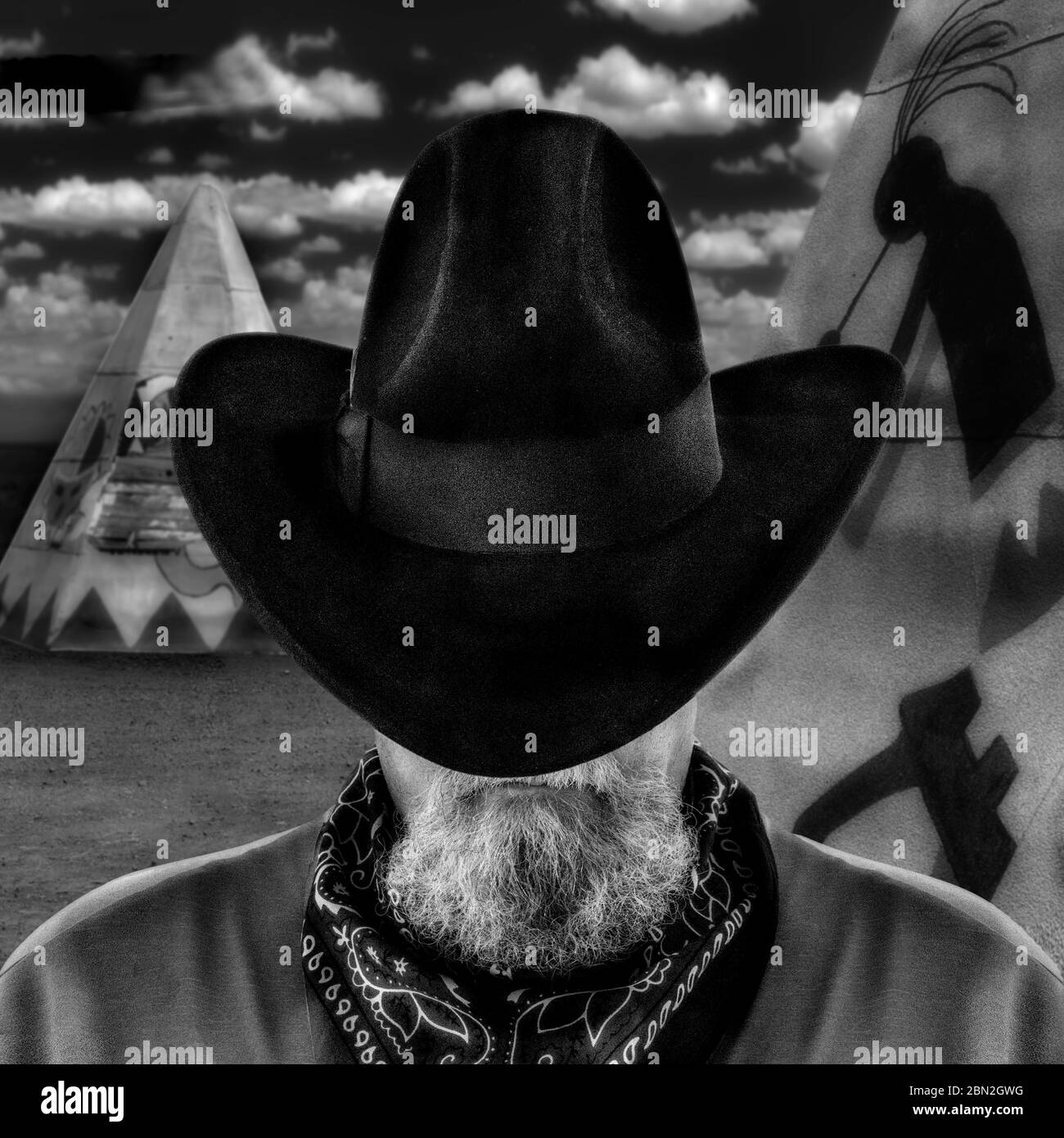 Meteor City Cowboy une image éditoriale d'art de B&W. Banque D'Images