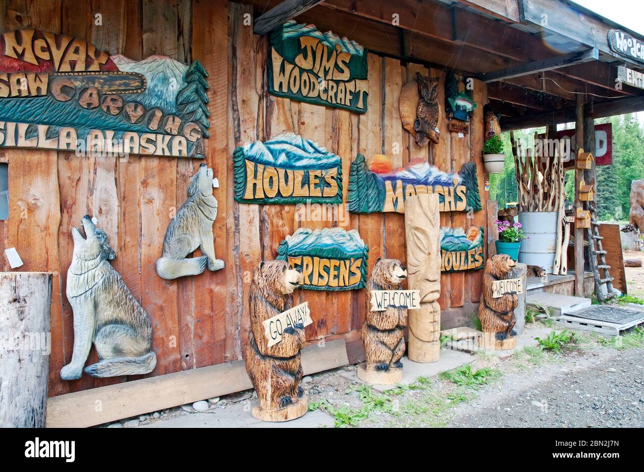 Magasin d'œuvres d'art en bois, Alaska Banque D'Images