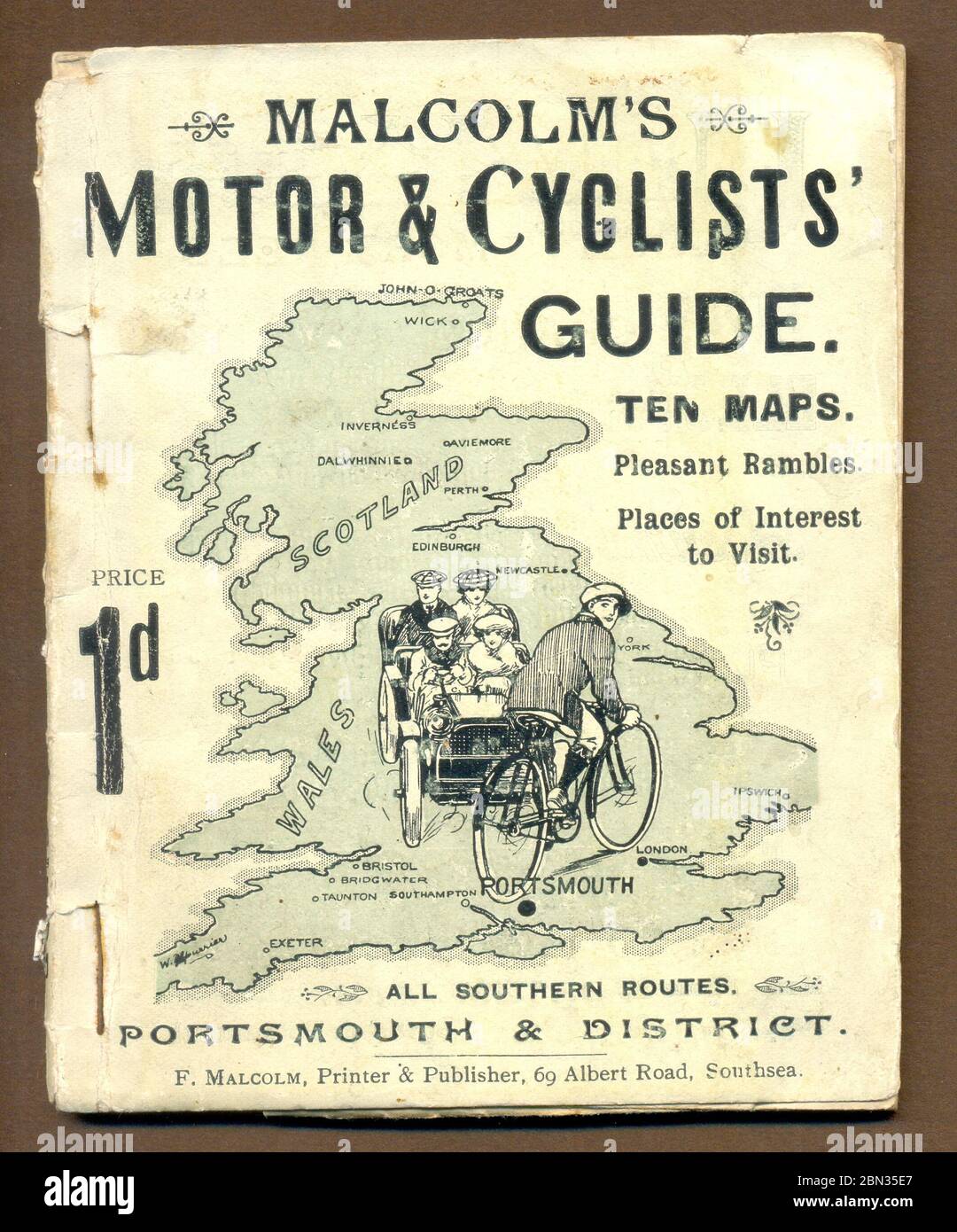 Malcolm's Motor & cyclistess' Guide dix cartes pour tous les itinéraires du sud 1912 Banque D'Images