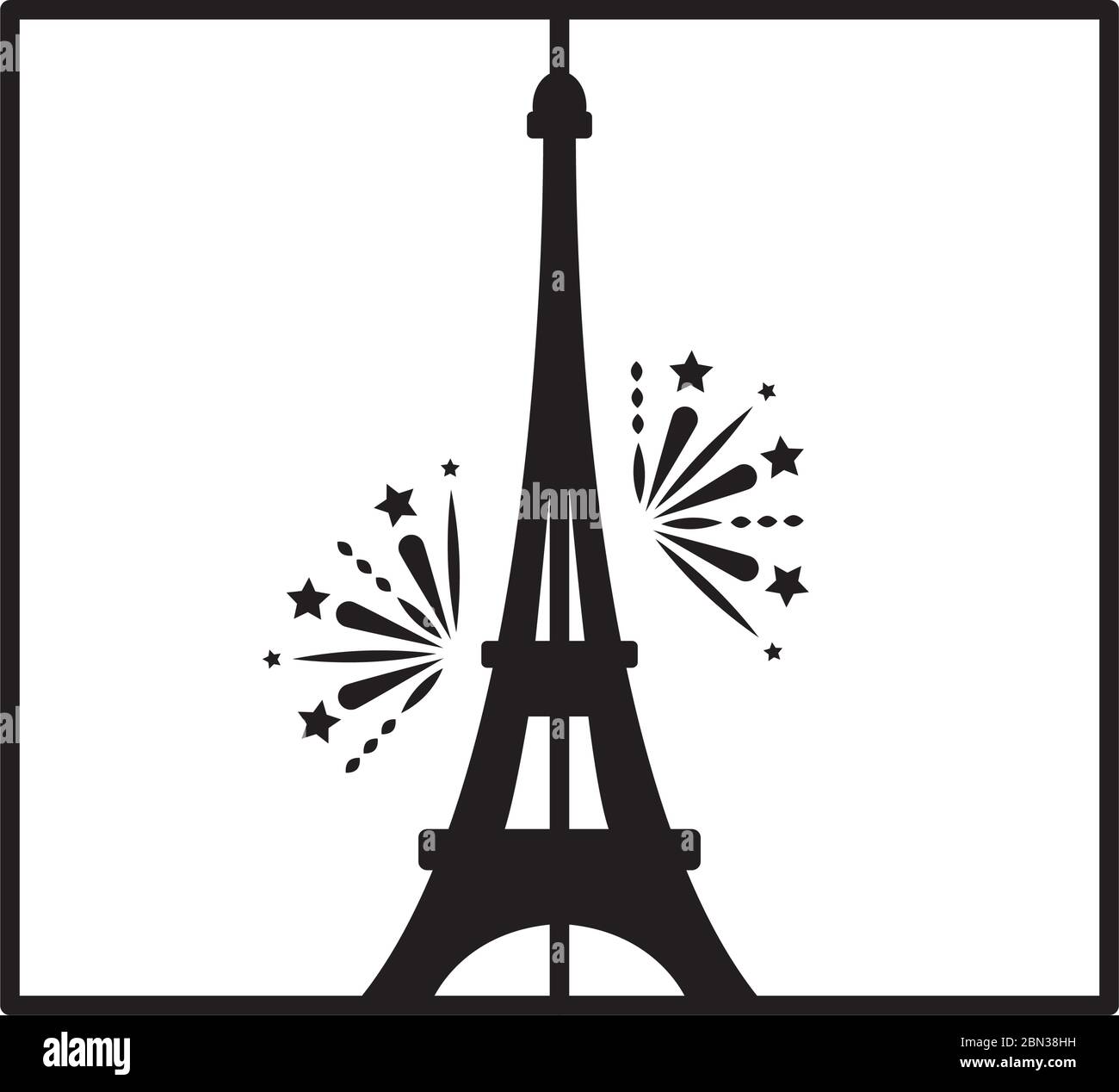 concept de la bastille, drapeau à la tour eiffel et feux d'artifice avec drapeau de france sur fond blanc, style de ligne, illustration vectorielle Illustration de Vecteur