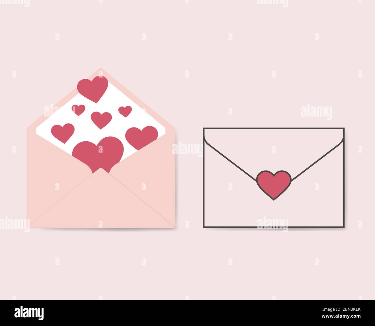 Enveloppe rose symbole romantique vectoriel. Dans l'enveloppe se trouve une carte avec un coeur. Illustration d'une lettre d'amour de style plat Illustration de Vecteur