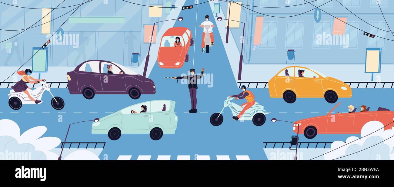 Les gens transportent le conducteur portant des masques de vie urbaine Illustration de Vecteur