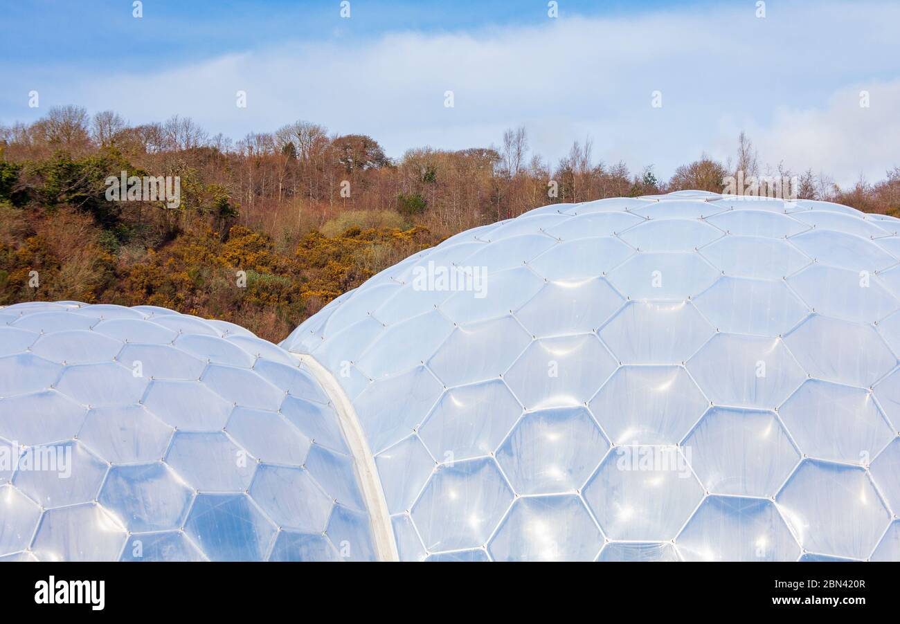 Détail du dôme biome géodésique hexagonal du projet Eden à Cornwall, en Angleterre Banque D'Images