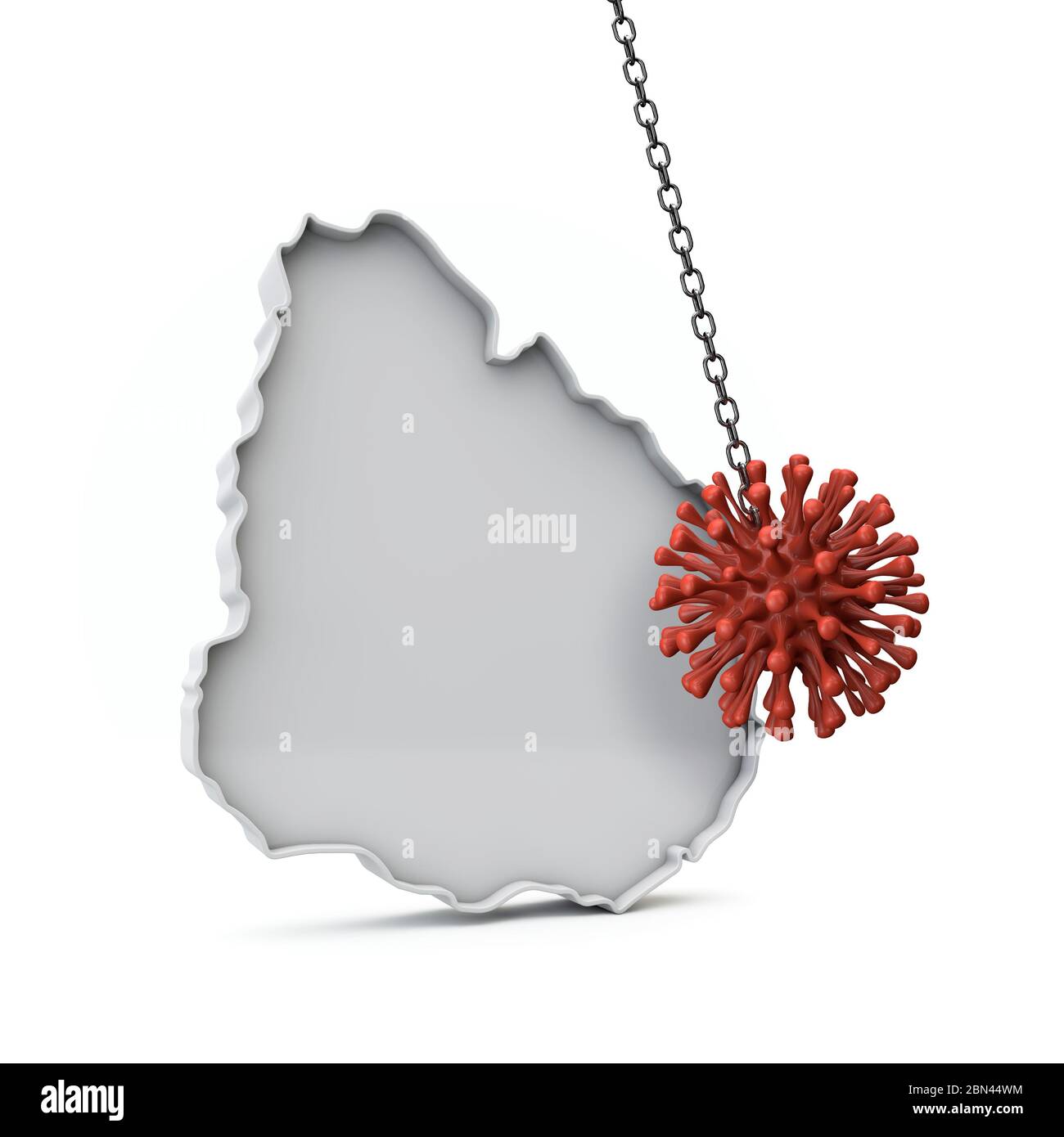 Uruguay carte 3D simple frappée par le coronavirus. Rendu 3D Banque D'Images