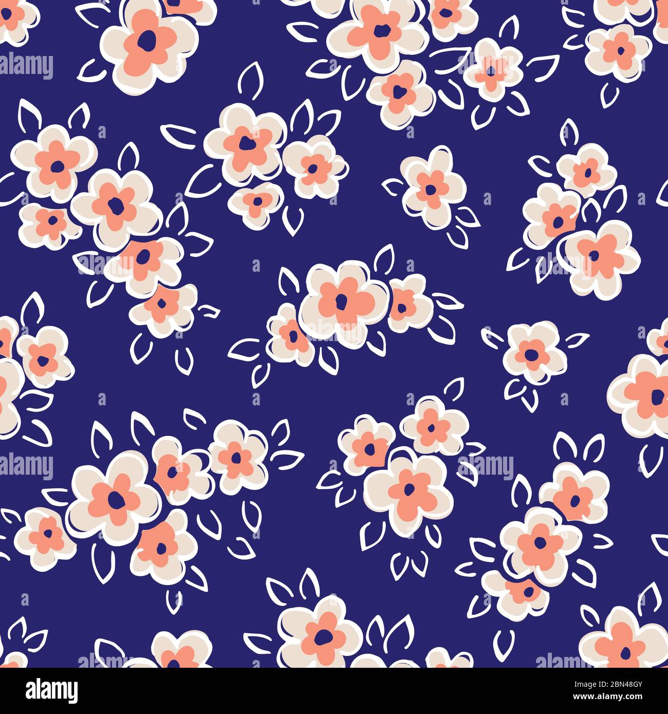 Dessin à la main, dessin artistique naïf, fleurs de Marguerite sur fond bleu Vector sans couture motif Illustration de Vecteur