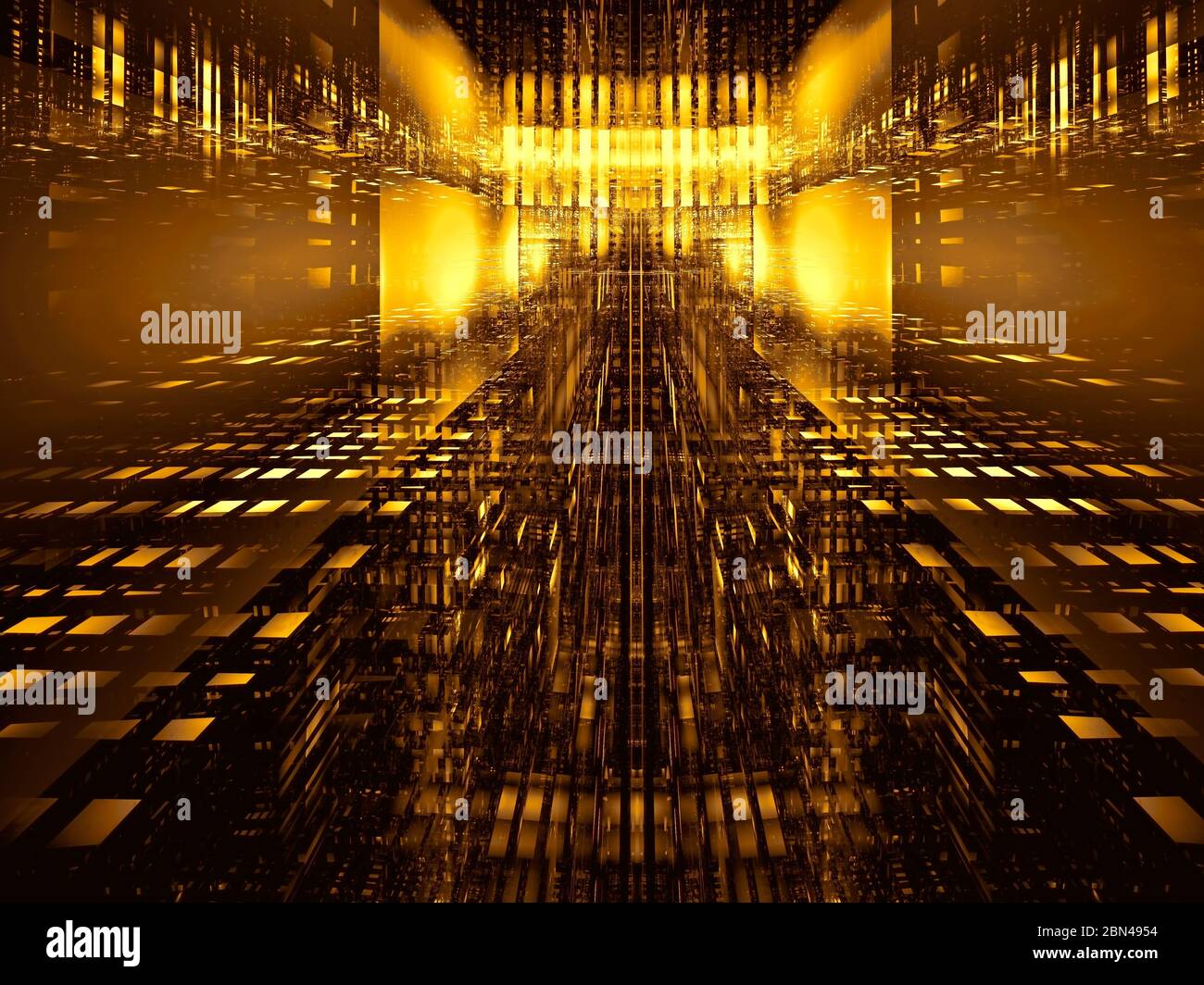 Un palais d'or abstrait ou un portail - Illustration 3d générée numériquement Banque D'Images