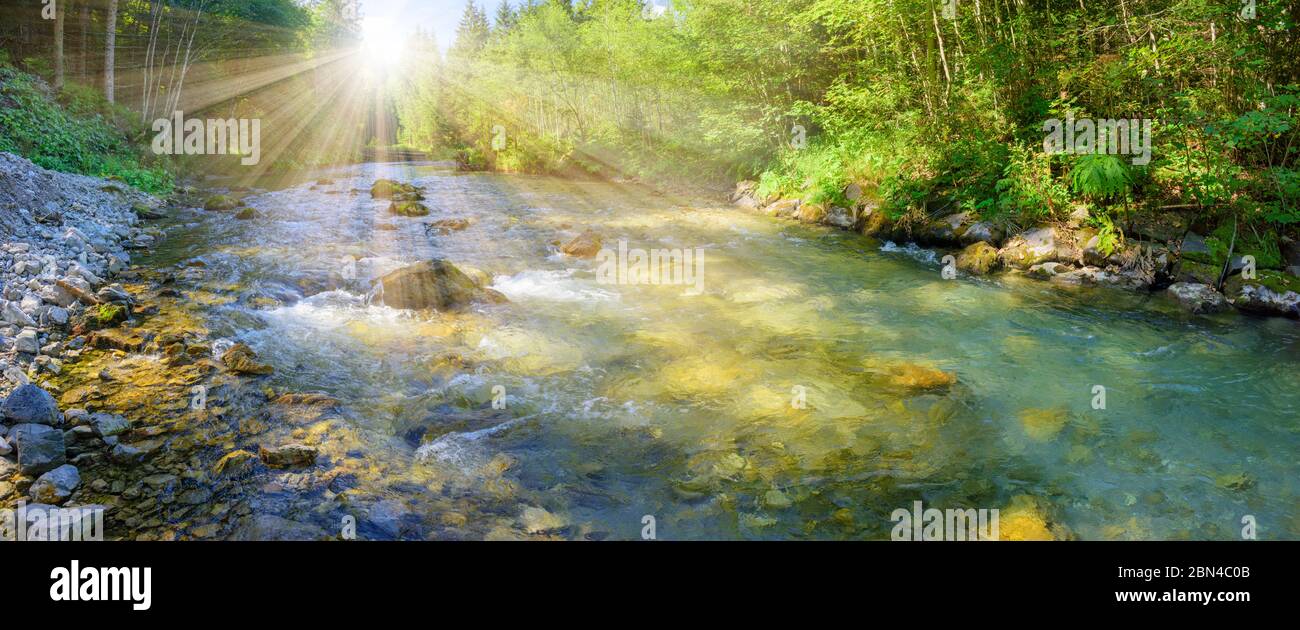 paysage panoramique avec rivière dans les montagnes Banque D'Images