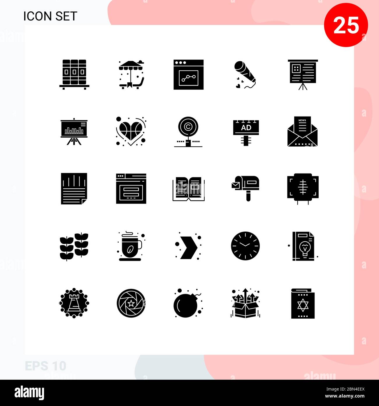 25 interface utilisateur solide Glyph Pack de signes et symboles modernes de graphique, de carte, d'interface, de mariage, d'amour modifiable vecteur Design éléments Illustration de Vecteur