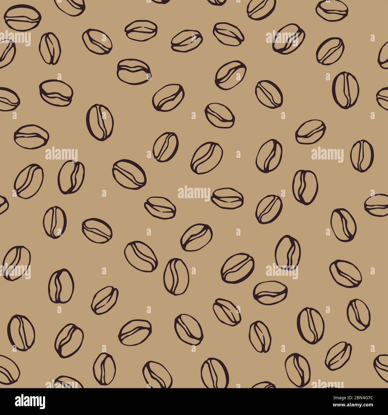 Motif grains de café sans coutures. Graines de café placées au hasard sur fond marron. Texture répétée d'enveloppe. Illustration vectorielle eps8 dessinée à la main. Illustration de Vecteur