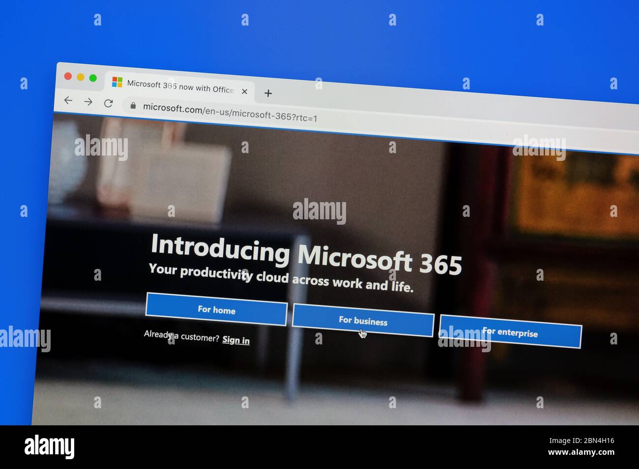 Ostersund, Suède - 12 mai 2020 : site Web Microsoft 365. Microsoft 365 est une gamme de services d'abonnement proposés par Microsoft Banque D'Images