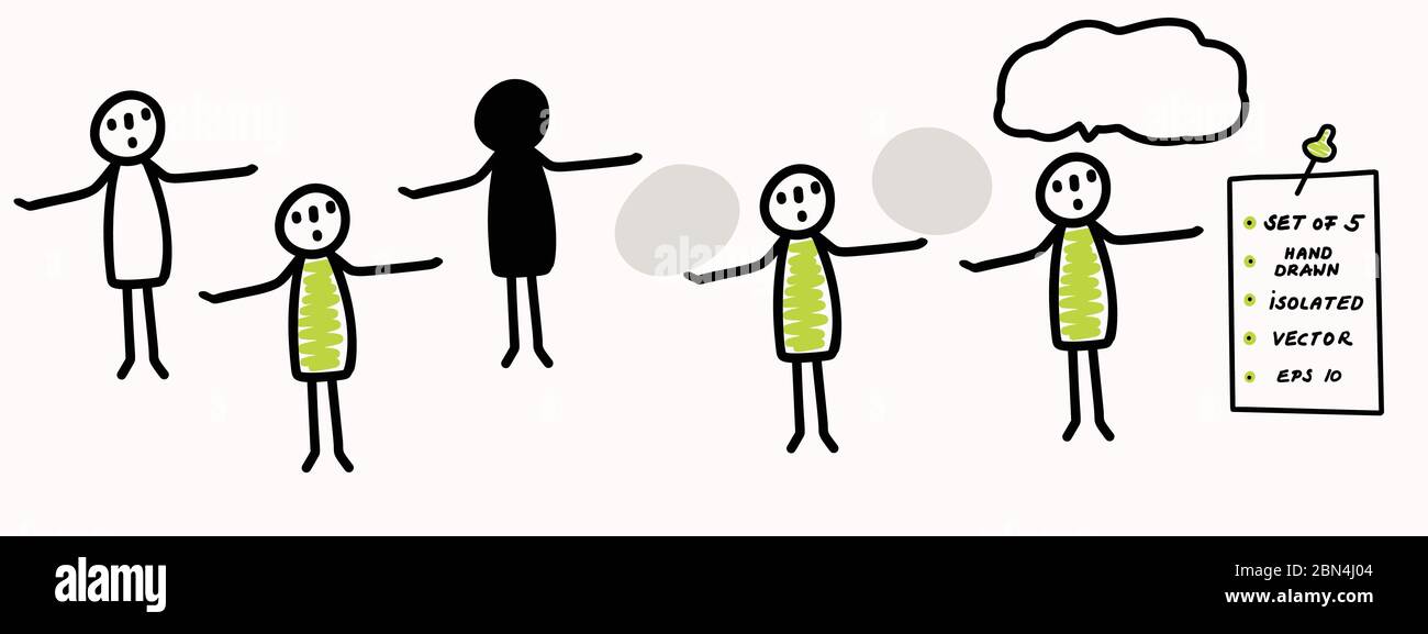Bâton à main figure bras large position ouverte. Vote de concept, décision, choix pesant. Icône de dessin au trait simple de vecteur stickman. Symbole Illustration de Vecteur