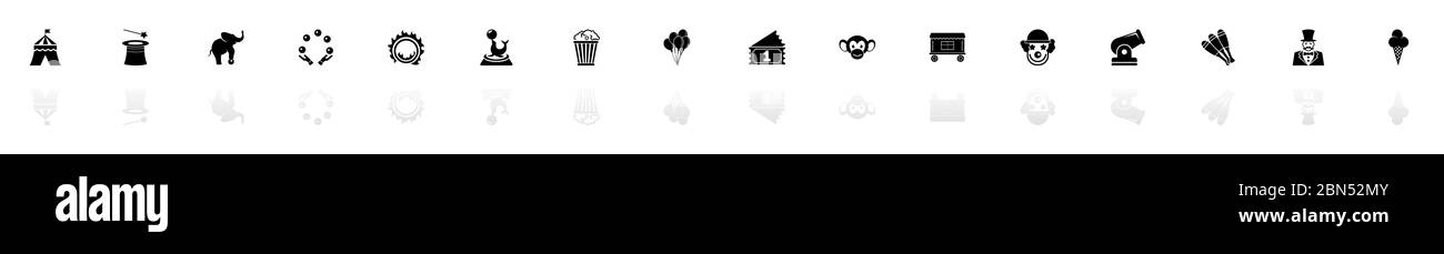 Icônes de cirque - Noir horizontal symbole d'illustration sur fond blanc avec miroir reflet d'ombre. Icône vecteur plat. Illustration de Vecteur
