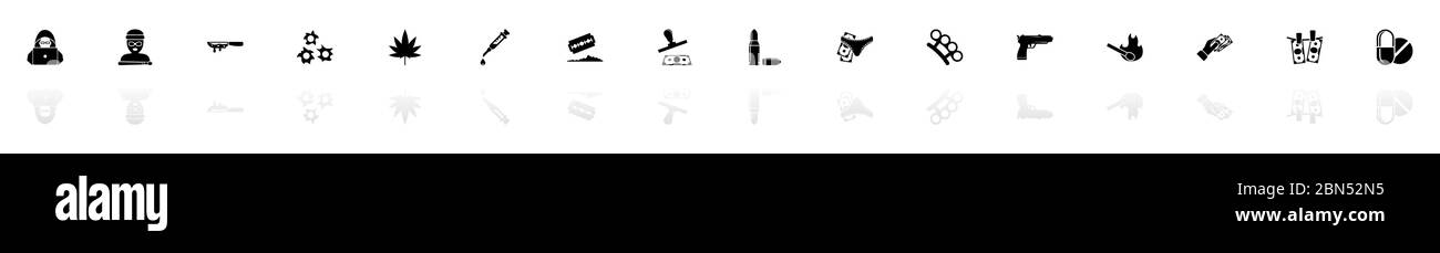 Icônes de crime - Noir horizontal symbole d'illustration sur fond blanc avec miroir reflet d'ombre. Icône vecteur plat. Illustration de Vecteur Icônes de crime - Noir horizontal symbole d'illustration sur fond blanc avec miroir reflet d'ombre. Icône vecteur plat. Illustration de Vecteur