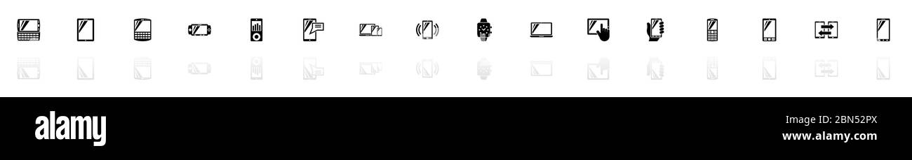 Icônes des appareils mobiles - Noir horizontal symbole d'illustration sur fond blanc avec miroir reflet d'ombre. Icône vecteur plat. Illustration de Vecteur