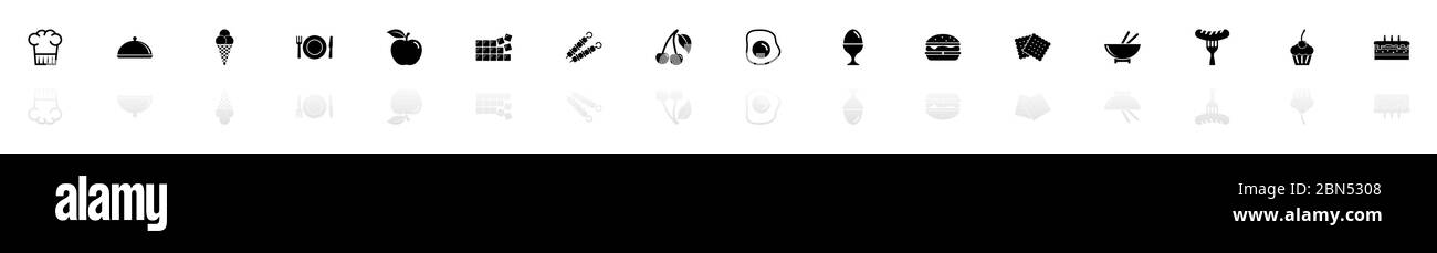 Icônes alimentaires - Noir horizontal symbole d'illustration sur fond blanc avec miroir reflet d'ombre. Icône vecteur plat. Illustration de Vecteur