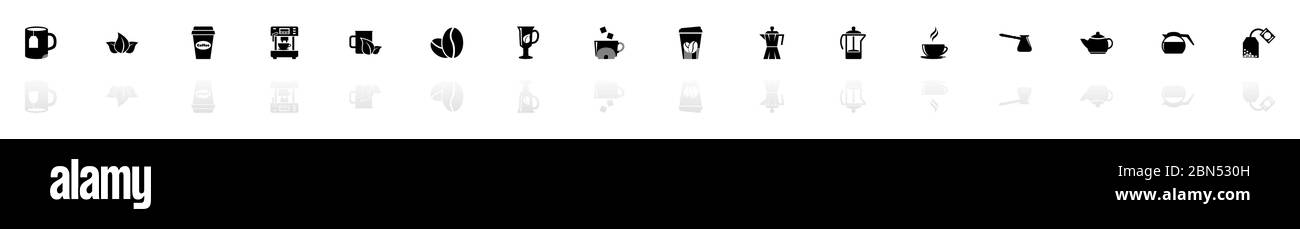 Icônes thé et café - Noir horizontal symbole d'illustration sur fond blanc avec miroir reflet d'ombre. Icône vecteur plat. Illustration de Vecteur Icônes thé et café - Noir horizontal symbole d'illustration sur fond blanc avec miroir reflet d'ombre. Icône vecteur plat. Illustration de Vecteur