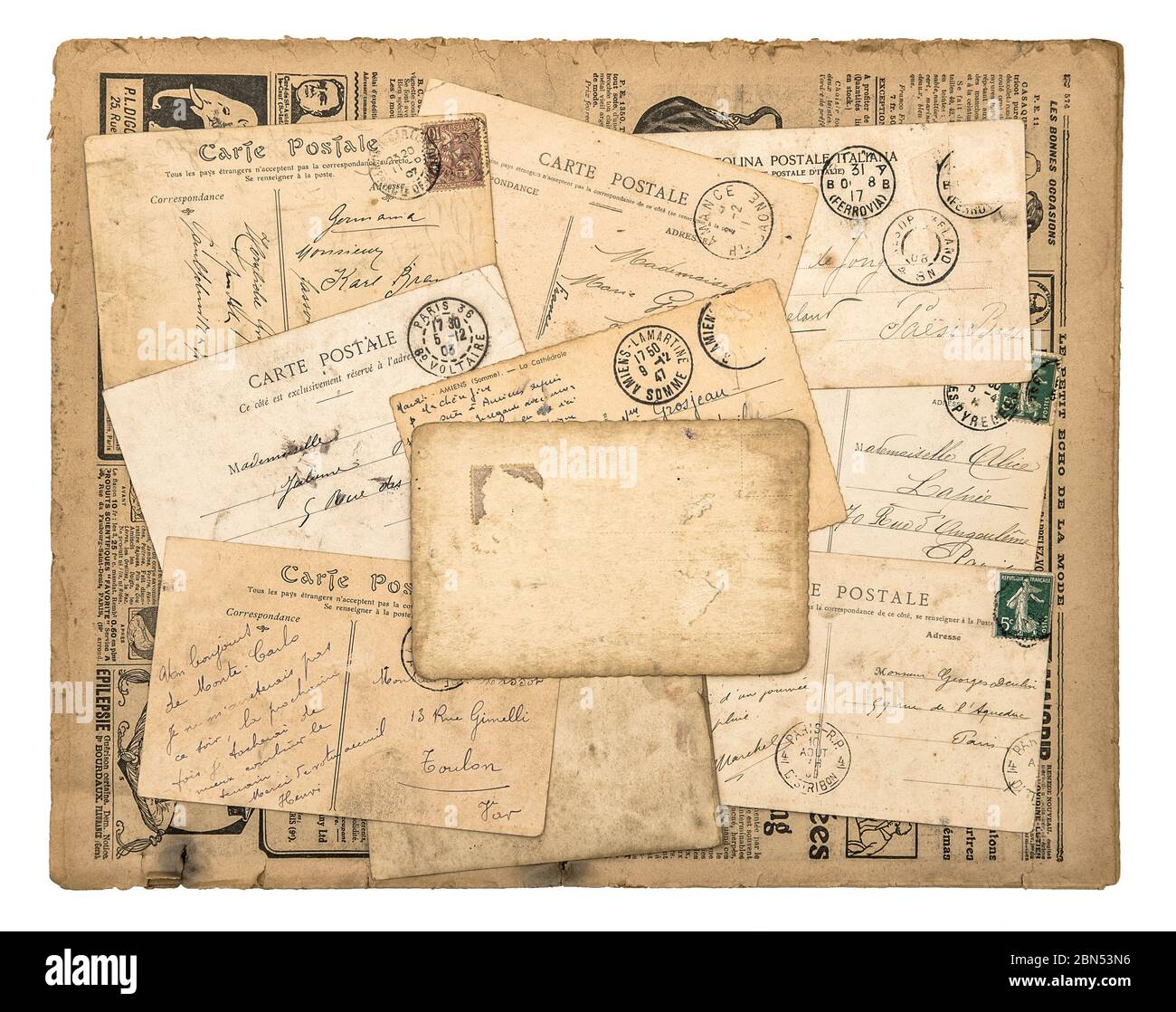 Arrière-plan papier utilisé. Ancienne lettre manuscrite. Cartes postales vintage Banque D'Images