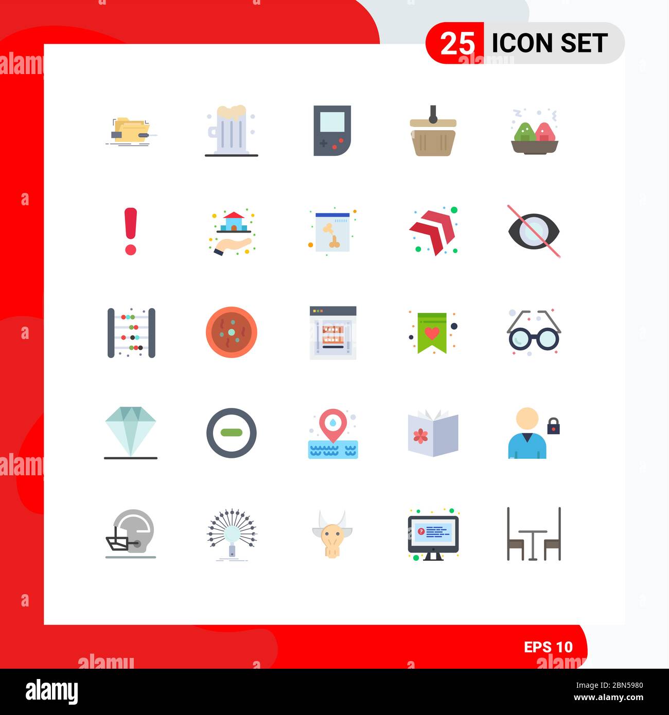 Jeu de 25 icônes d'interface utilisateur modernes symboles signes d'alerte, nourriture, console, ressort, chariot Eléments de conception vectoriels modifiables Illustration de Vecteur