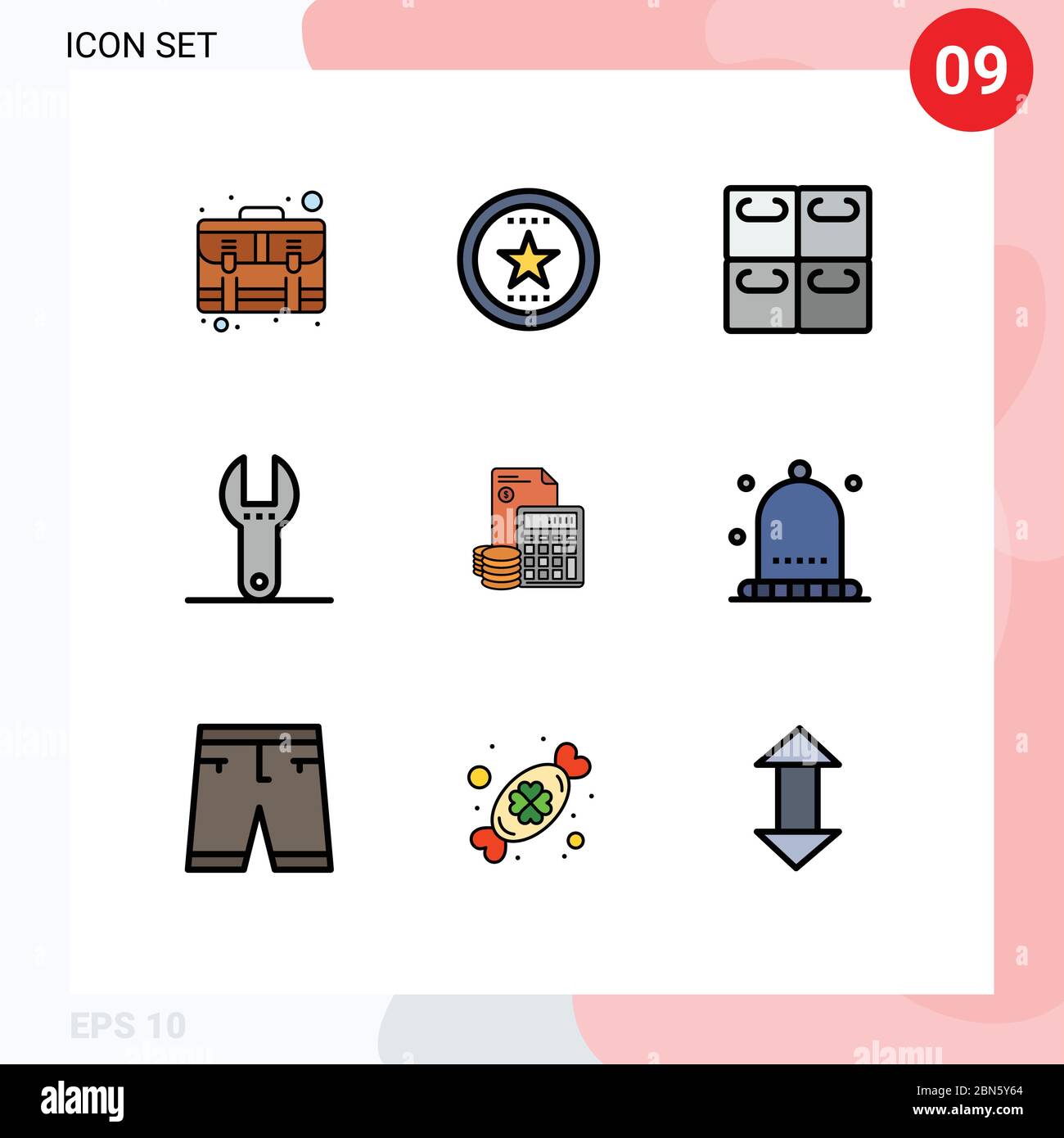 9 icônes créatives signes et symboles modernes d'accumulation, outil, médaille, clé, sushi éléments de conception vectorielle modifiables Illustration de Vecteur