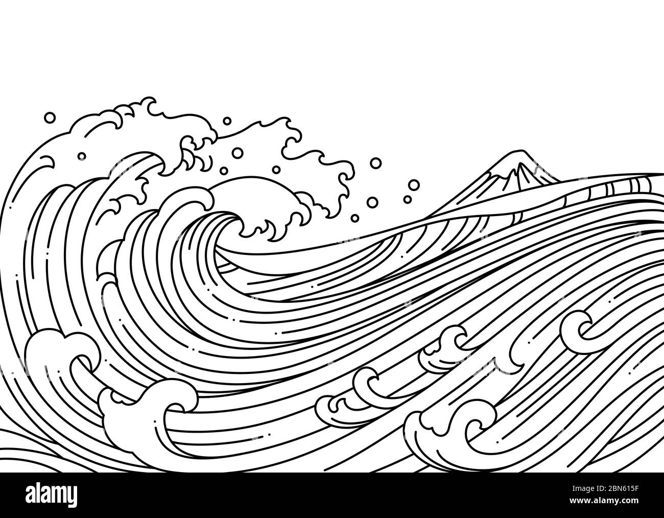 Illustration de vecteur océan d'eau orientale.onde japonaise.ligne simple. Illustration de Vecteur
