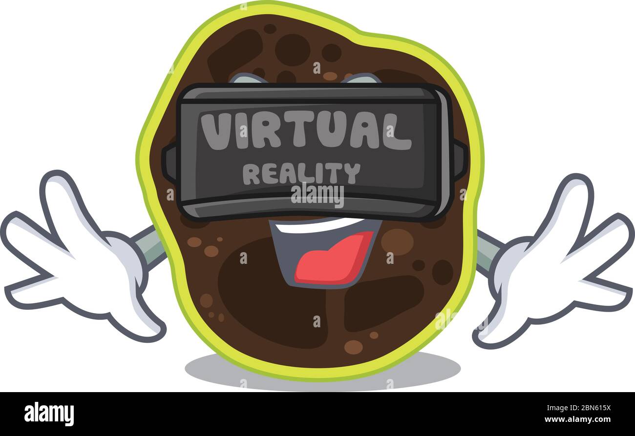 Une image de dessin animé de firmicutes utilisant un casque de réalité virtuelle moderne Illustration de Vecteur